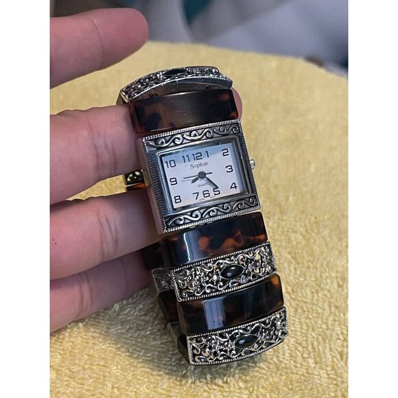 Sophie womens stretch quartz watch tortoise brown silver tone needs battery * - Picture 6 of 6
